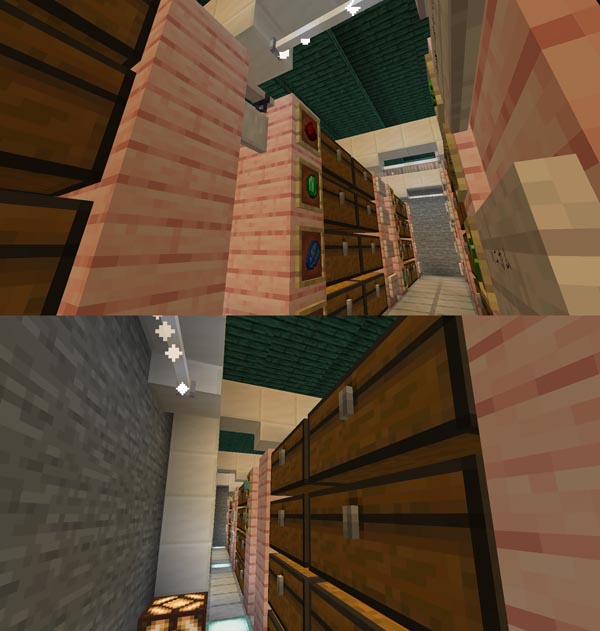 倉庫の内側はこんな感じ。サクラ色の柱がオシャレポイント